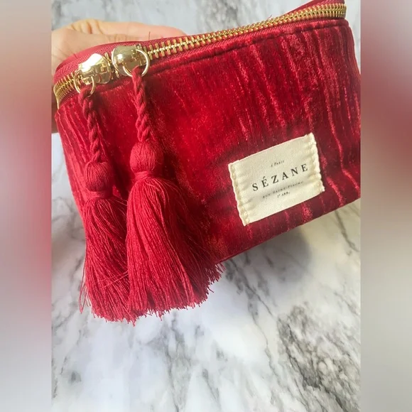 New Sézane Red Velvet Vanity Case Cosmetic Bag Crushed Velvet - Picture 5 of 9